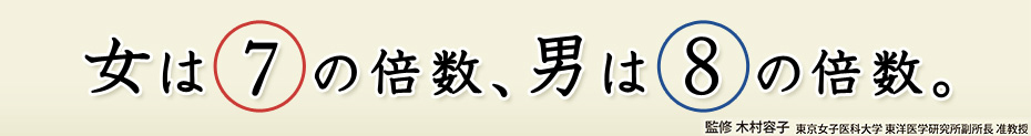 女は7の倍数、男は8の倍数。