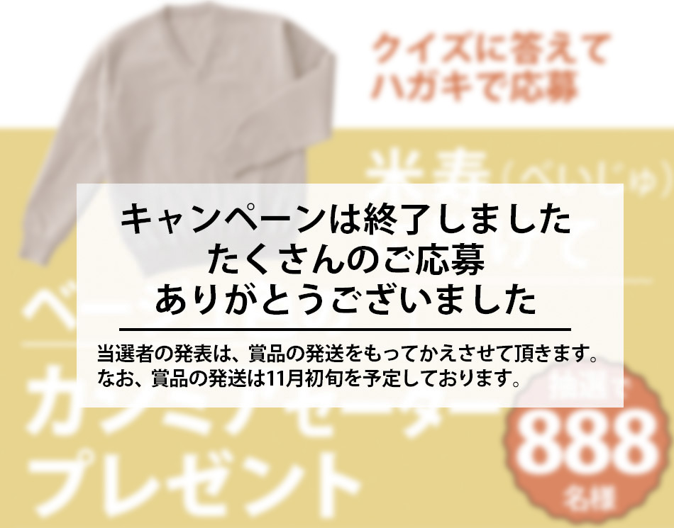 カシミアセータープレゼント 抽選で888名様