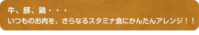 牛、豚、鶏・・・いつものお肉を、さらなるスタミナ食にかんたんアレンジ！！