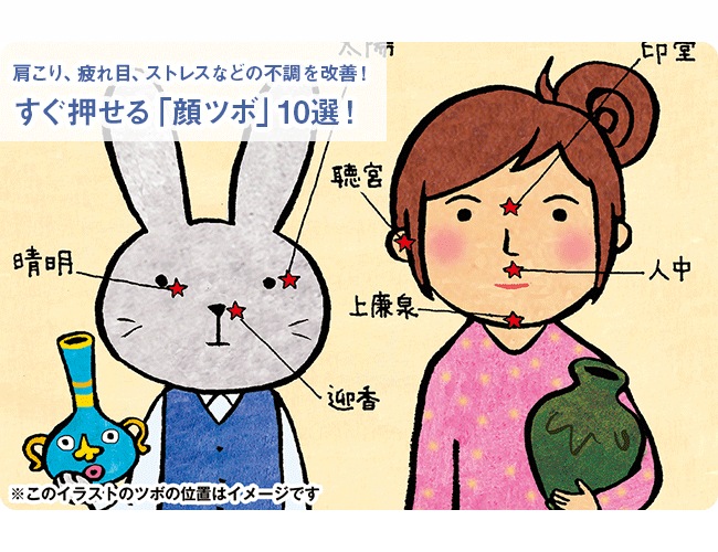 肩こり、疲れ目、ストレスなどの不調を改善！すぐ押せる「顔ツボ」10選！