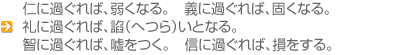 仁に過ぐれば、弱くなる。　義に過ぐれば、固くなる。礼に過ぐれば、諂（へつら）い…