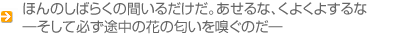 ほんのしばらくの間いるだけだ。あせるな、くよくよするな　そして必ず途中の花の…