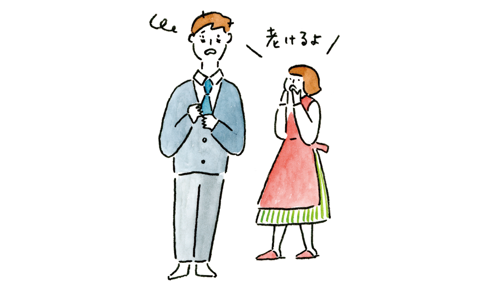 睡眠不足の男性と心配する女性のイラスト