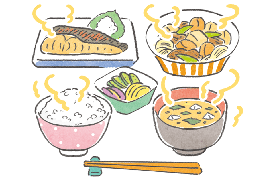 寝る前に体温を上げるイラスト（食事）