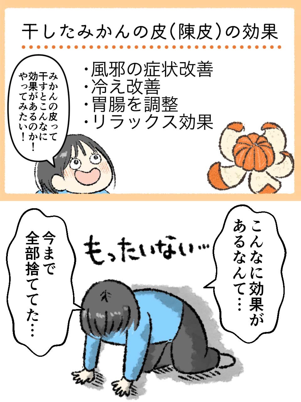 みかんの皮を乾燥させるといろいろな効果があることを知った。