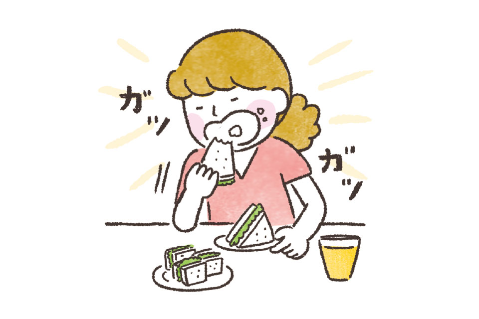 早食いする女性のイラスト