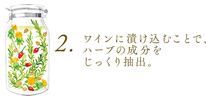 2.ワインに漬け込むことで、ハーブの成分をじっくり抽出。