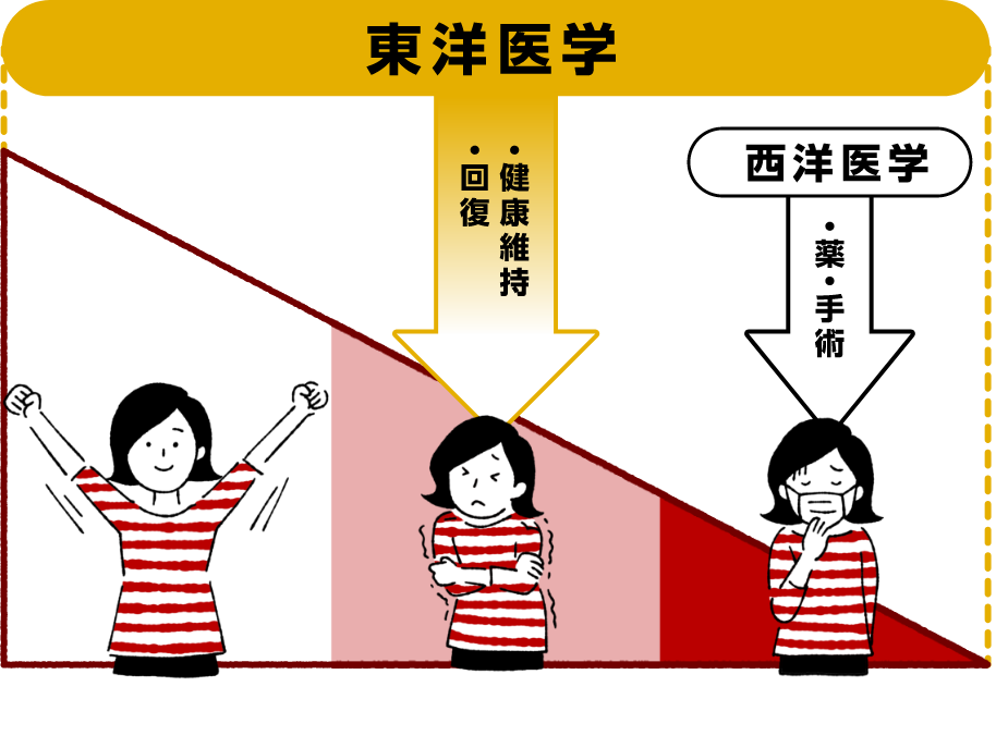 東洋医学 回復・健康維持 西洋医学 薬・手術 健康 疲れやすい・調子が悪い 病気