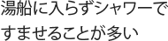 湯船に入らずシャワーですませることが多い