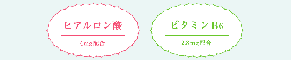 ヒアルロン酸 5mg配合、ビタミンB6 2.8mg配合、ビタミンC 120mg配合