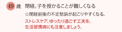 49歳　閉経。子を授かることが難しくなる。